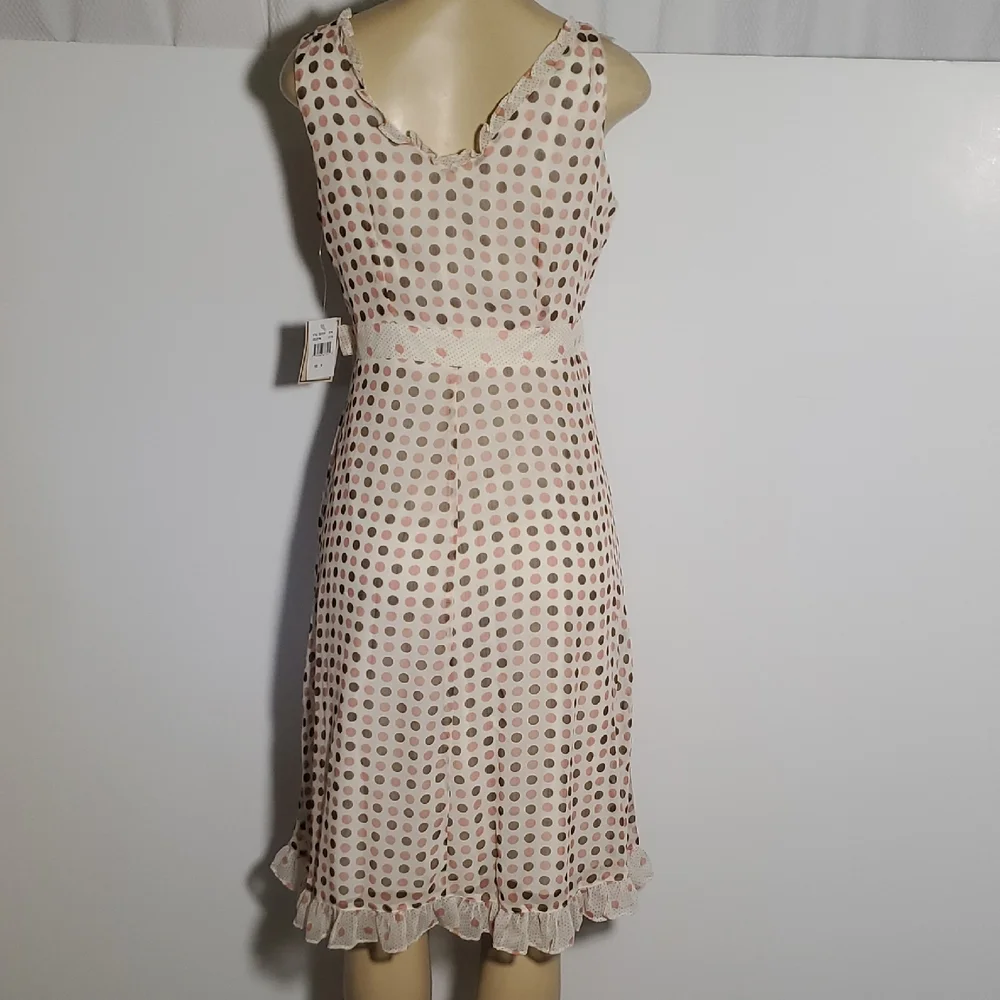 NWT Jonathan Martin Polka Dot Wrap Midi Dress Size 8 Cream Color Brown Pink Dot - Picture 5 of 12